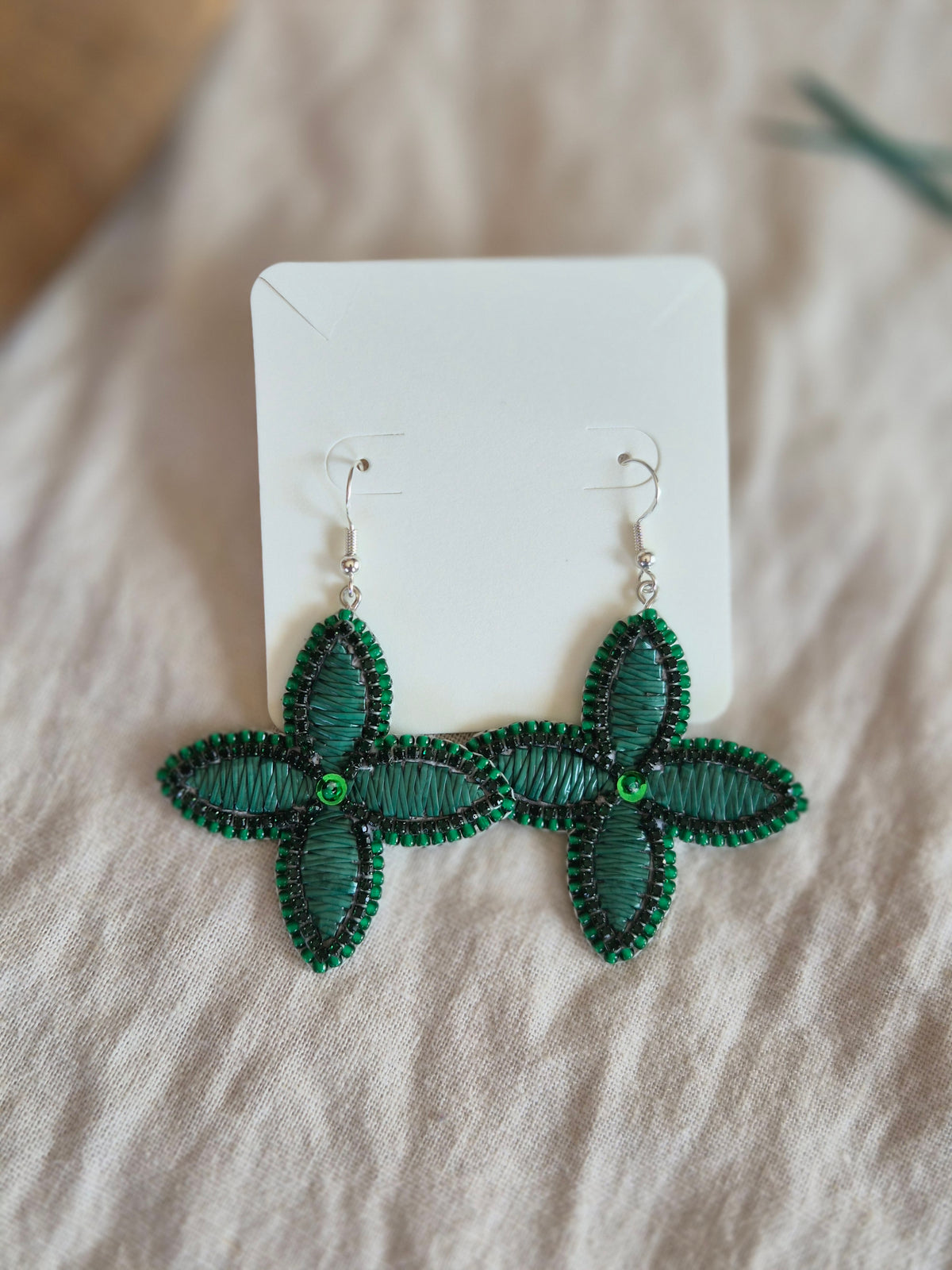 Green Star | Porcupine Quill Earrings